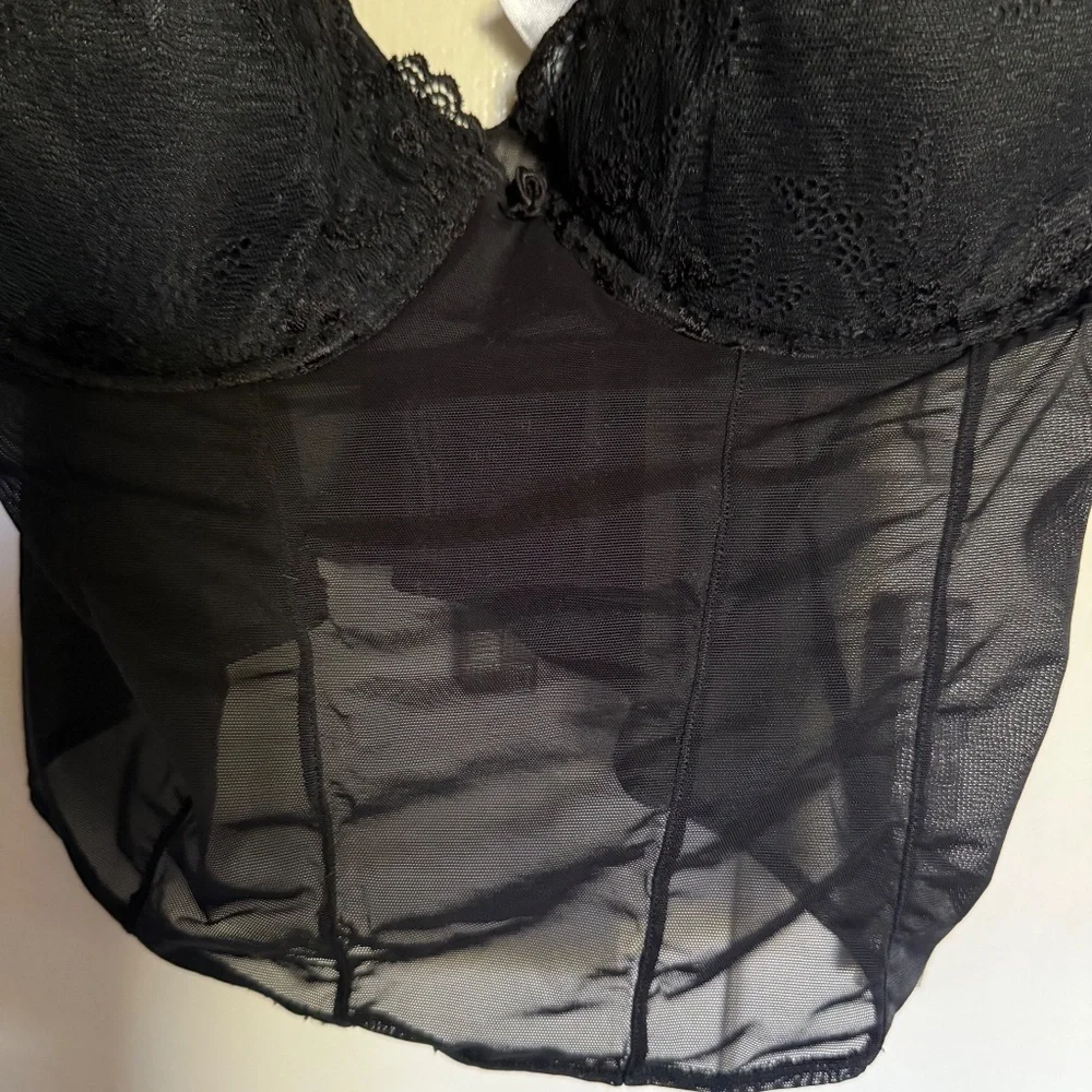 Gilligan & O'Malley Black Sheer Bustier Bra Size 36C‎